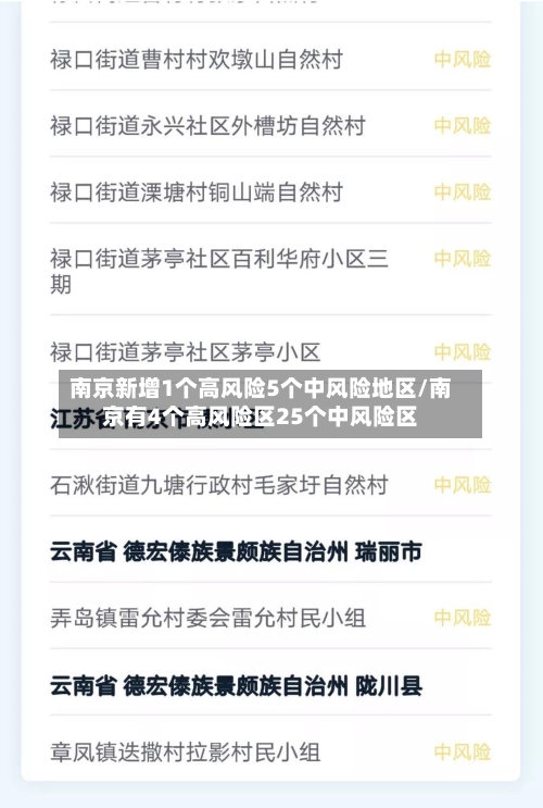 南京新增1个高风险5个中风险地区/南京有4个高风险区25个中风险区