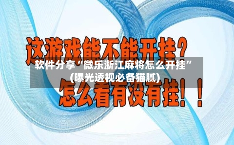 软件分享“微乐浙江麻将怎么开挂”(曝光透视必备猫腻)