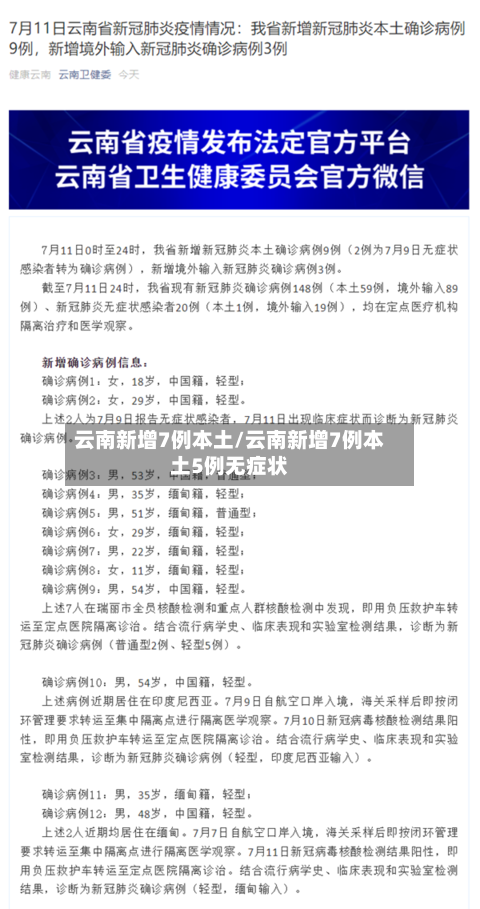 云南新增7例本土/云南新增7例本土5例无症状