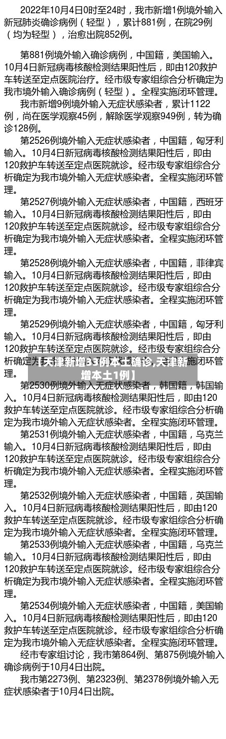 【天津新增33例本土确诊,天津新增本土1例】