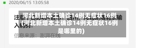 河北新增本土确诊14例无症状16例(河北新增本土确诊14例无症状16例是哪里的)