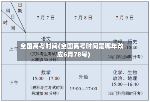 全国高考时间(全国高考时间是哪年改成6月78号)