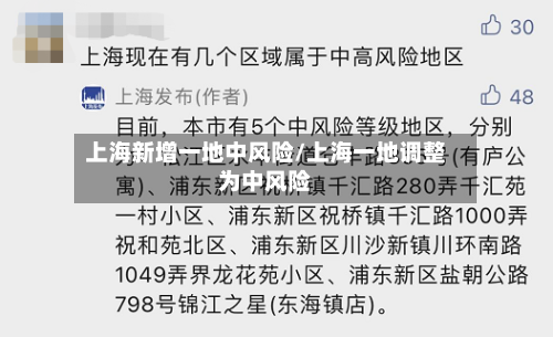 上海新增一地中风险/上海一地调整为中风险