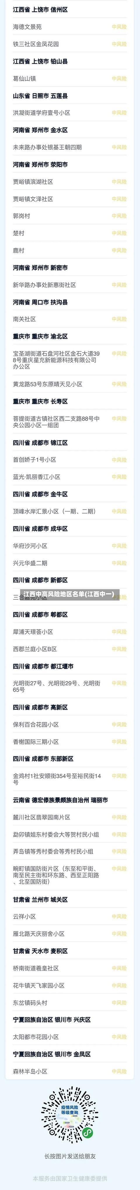 江西中高风险地区名单(江西中一)
